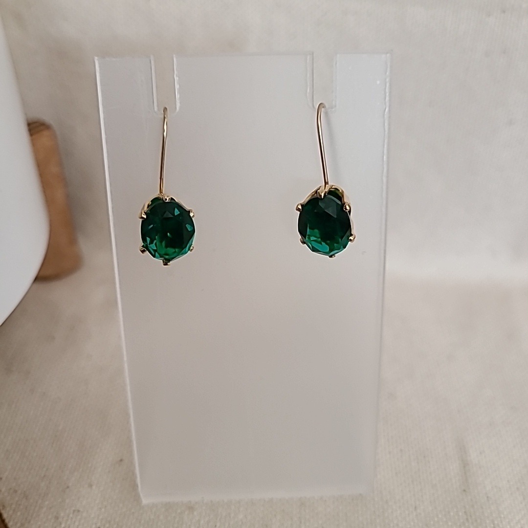 Emerald Green Drop Earrings Gold Tone Dangle Hook Earrings Women Jewelry